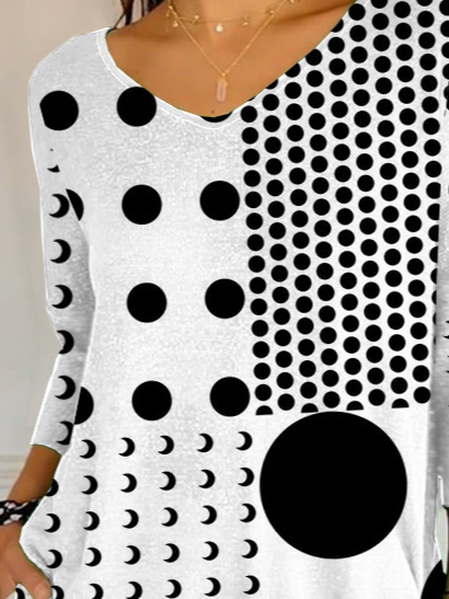 Women's Polka Dot Print Casual Three-quarter Sleeve T-shirt