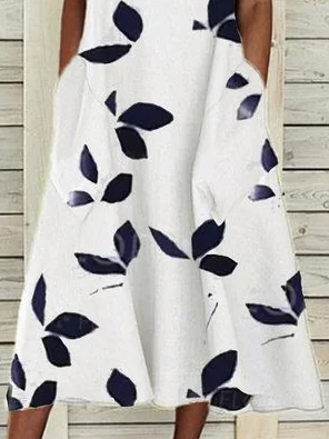 Women's Sleeveless Summer White Floral Printing Crew Neck Daily Going Out Casual Maxi H-Line Fit & Flare Dress Dress