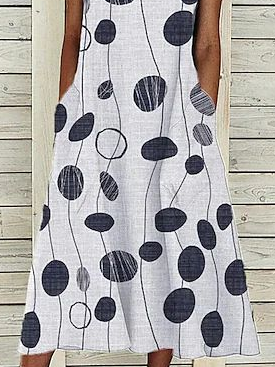 Women's Sleeveless Summer White Abstract Polka Dots Printing Crew Neck Daily Going Out Casual Maxi H-Line Fit & Flare Dress Dress