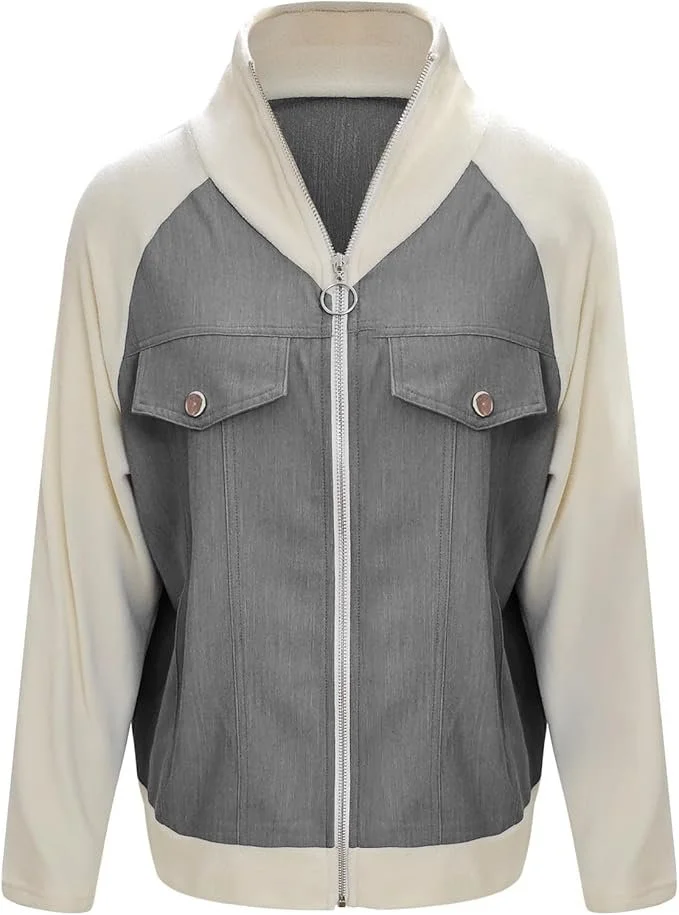 Loose Contrast Stitching Denim Casual Jacket