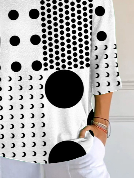 Women's Polka Dot Print Casual Three-quarter Sleeve T-shirt