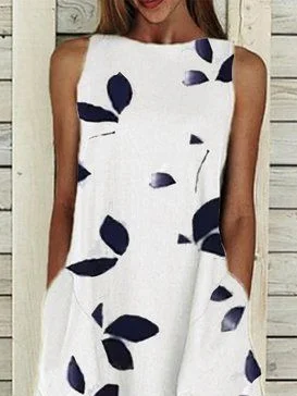 Women's Sleeveless Summer White Floral Printing Crew Neck Daily Going Out Casual Maxi H-Line Fit & Flare Dress Dress