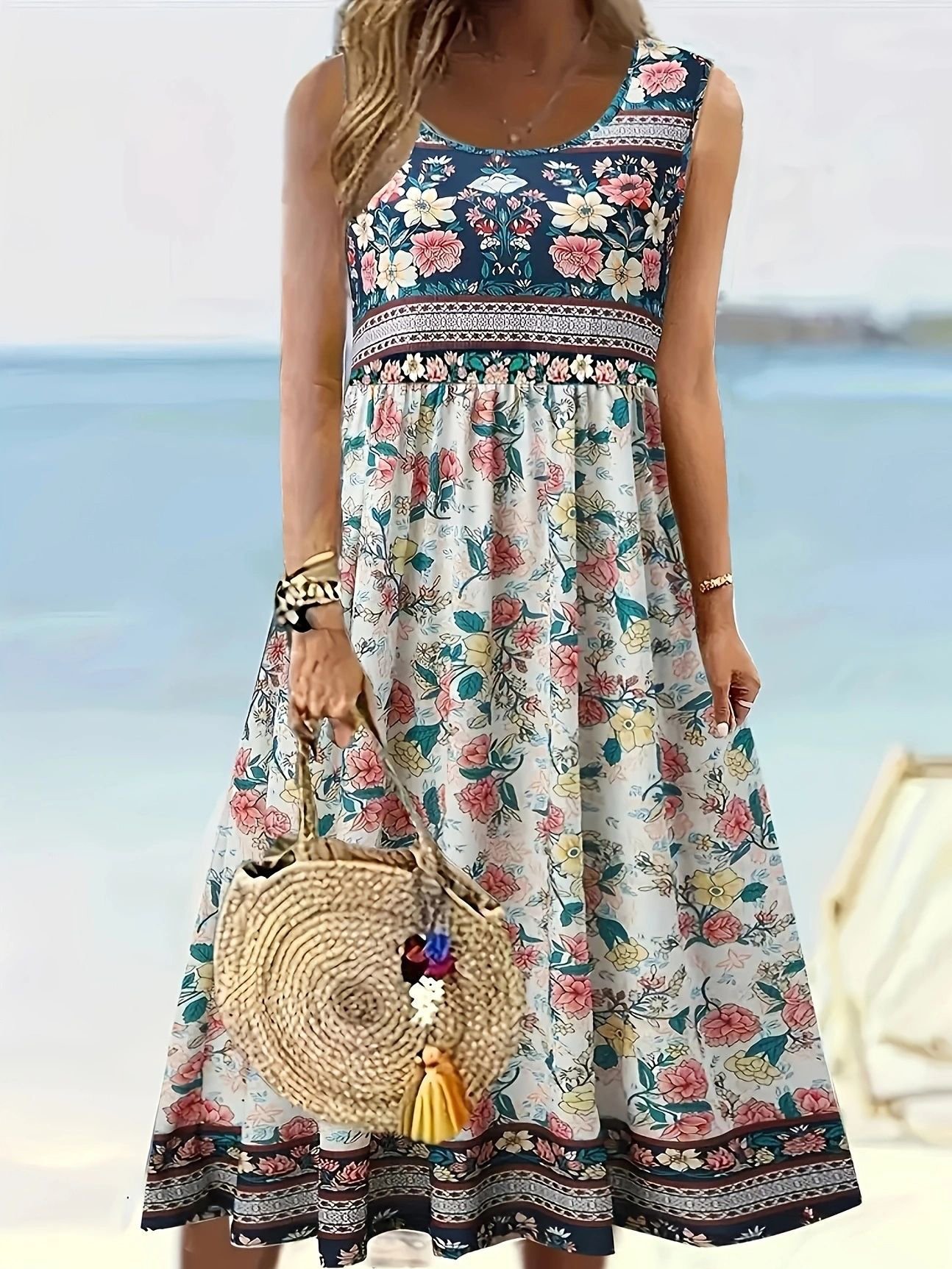 Regular Fit Cotton Floral Casual Dress With No