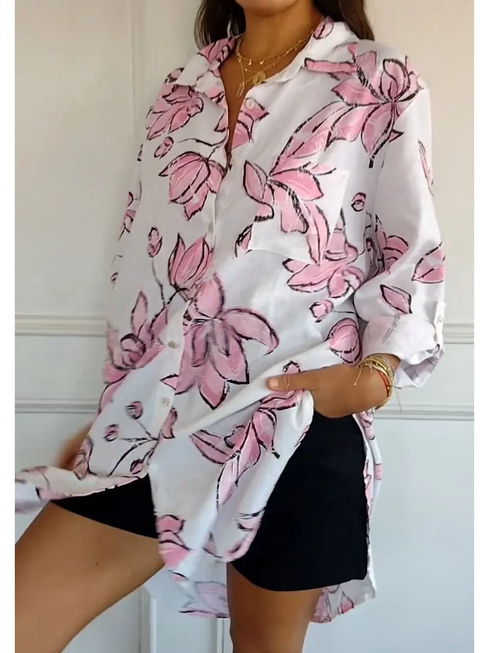 Vintage Loose Casual Long Double Pocket Shirt