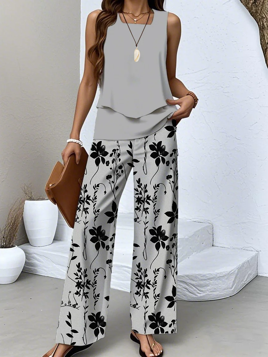 Floral Casual Two-Piece Set With No