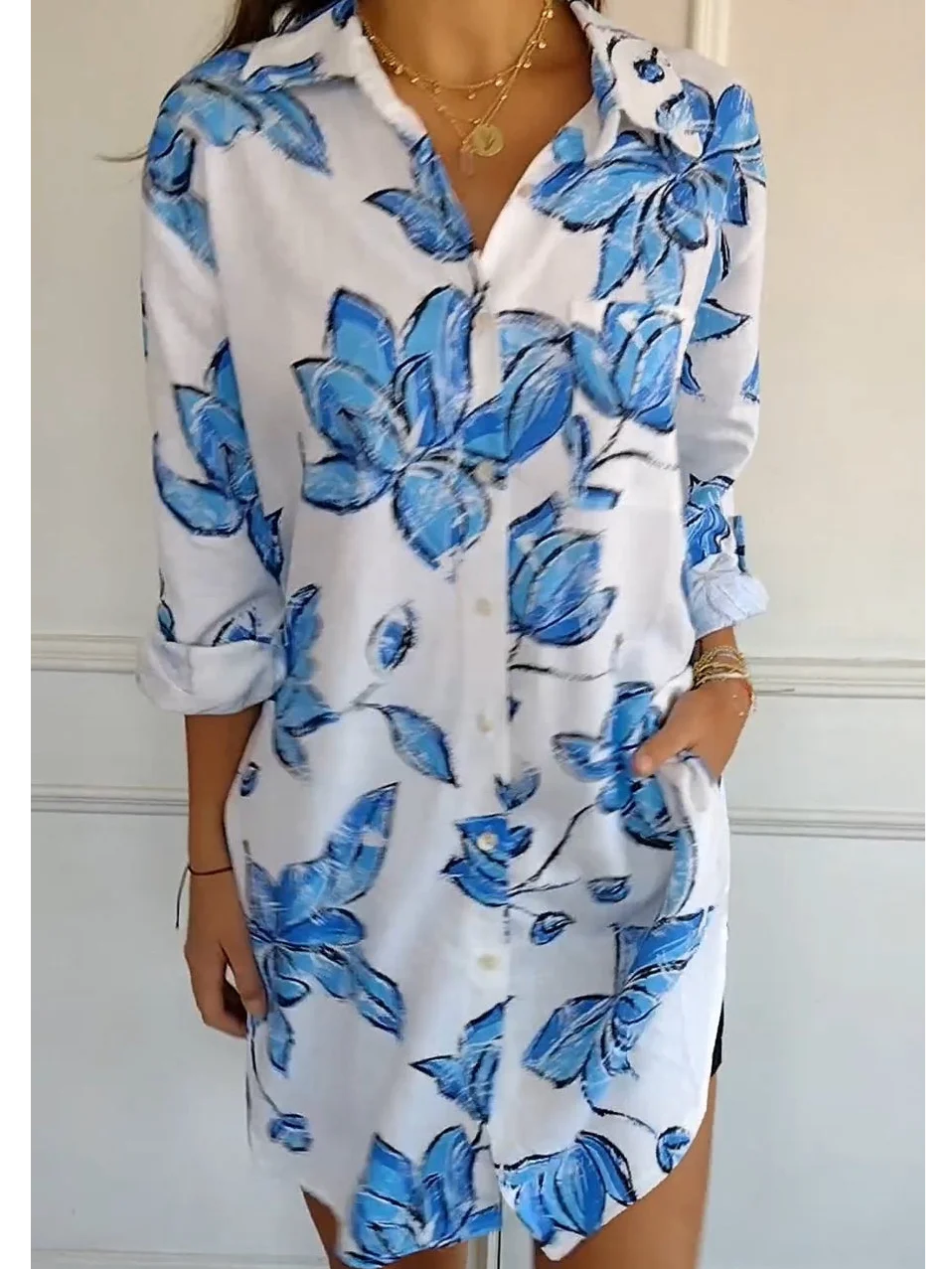 Vintage Loose Casual Long Double Pocket Shirt