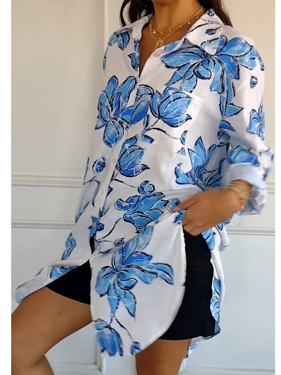 Vintage Loose Casual Long Double Pocket Shirt