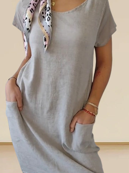 Retro Casual Double Pocket Short Sleeve Dress