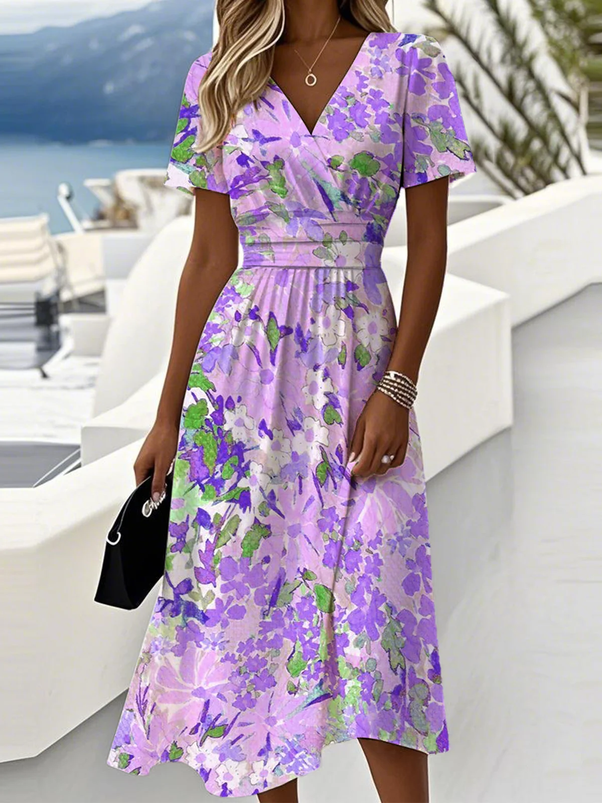 Casual V Neck Regular Fit Dress With No