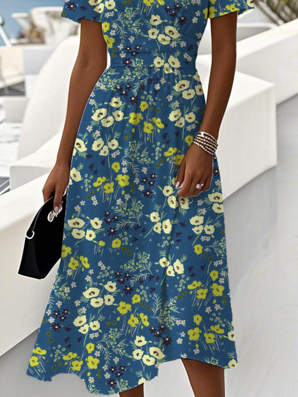 Casual V Neck Regular Fit Floral Dress With No