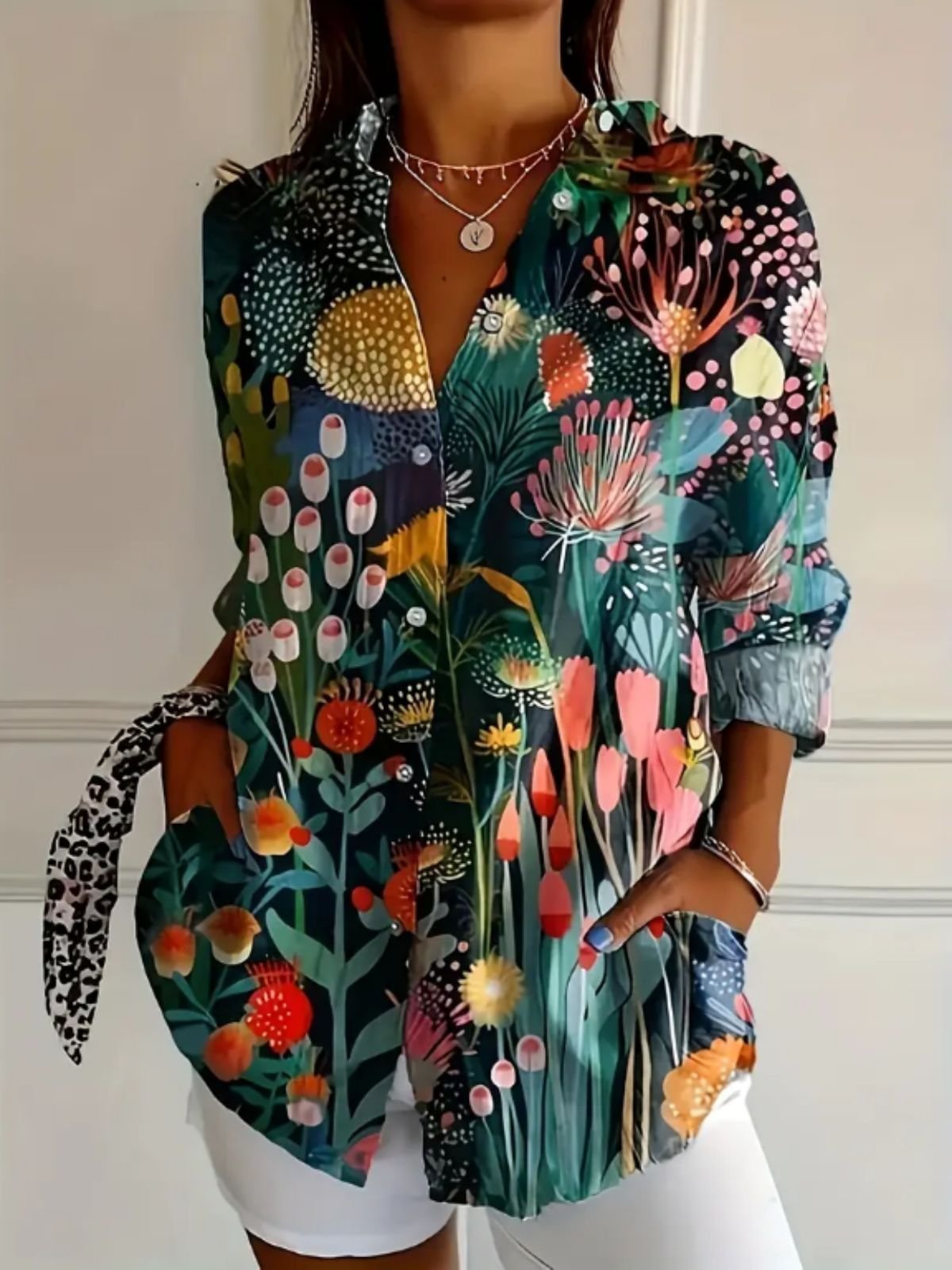 Floral Shirt Collar Casual Cotton Shirt