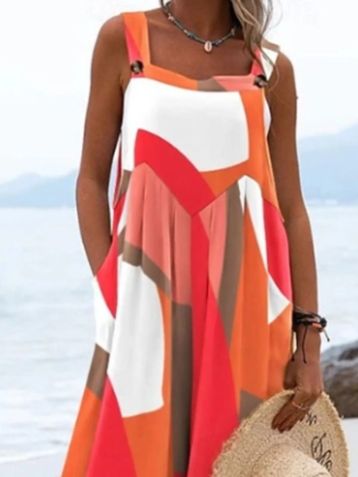 Regular Fit Cotton And Linen Vacation Multicolor Block Jumpsuit