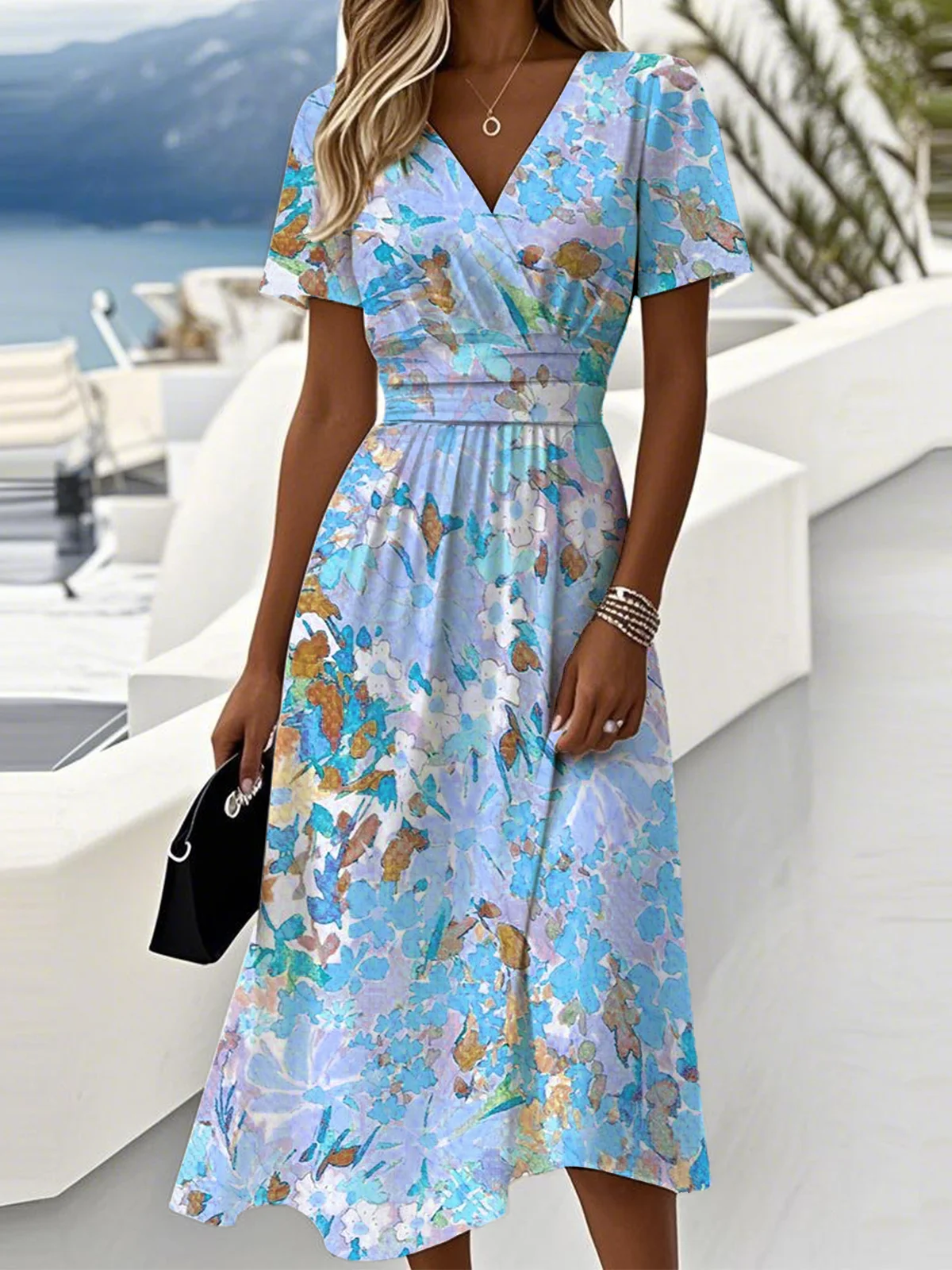 Casual V Neck Regular Fit Dress With No
