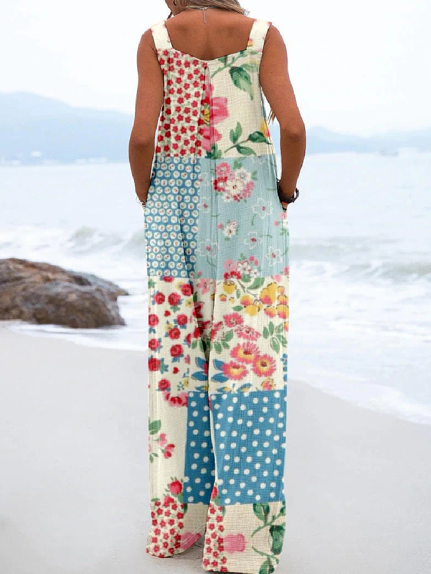 Loose Linen Blend Others Casual Jumpsuit