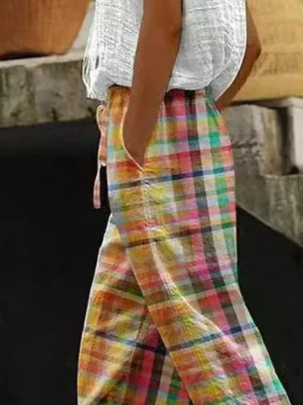 Women's Plaid Print Casual Pants