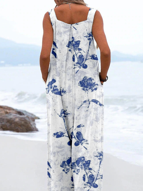 Loose Linen Blend Vintage Jumpsuit