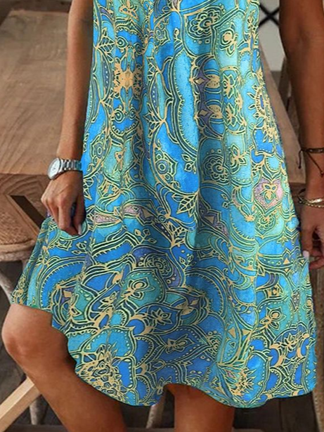 Women's Abstract Floral Print V-Neck Short Sleeve Dress