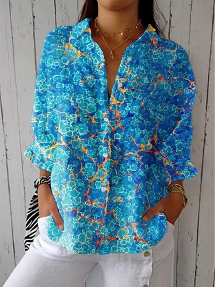 Shirt Collar Loose Floral Casual Shirt