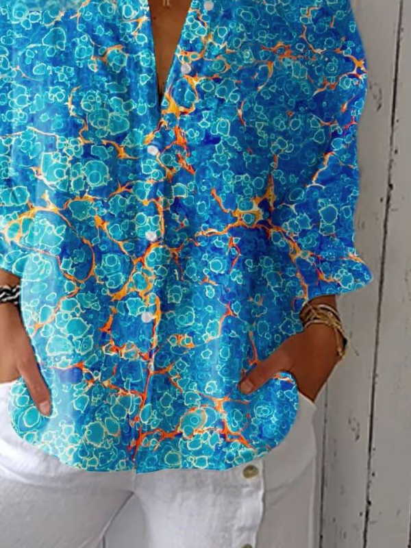 Shirt Collar Loose Floral Casual Shirt