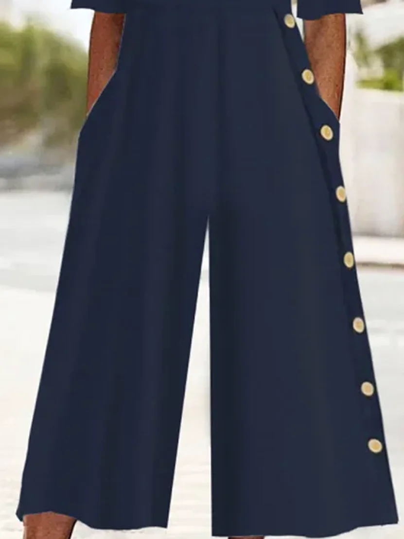 Women's H-Line V Neck Daily Going Out Casual Printing Plain Summer Ankle Pants Jumpsuit Romper