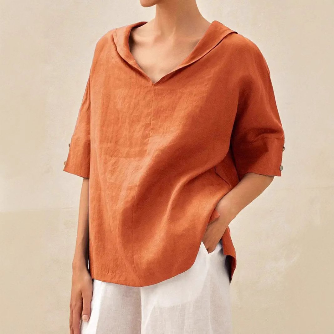 Women's Half Sleeve Blouse Summer White Plain Linen V Neck Daily Going Out Casual Top