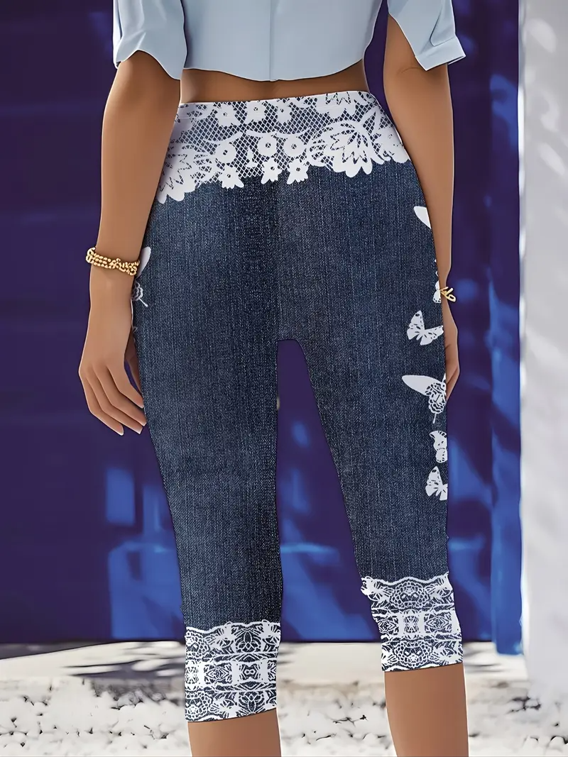 Regular Fit Casual Faux Denim Print Graphic Pants
