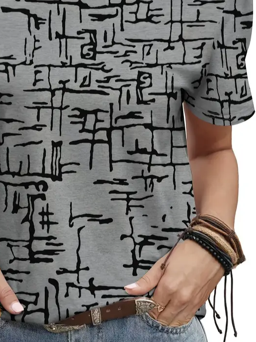 Women's Abstract Print Casual Round Neck Short Sleeve T-Shirt