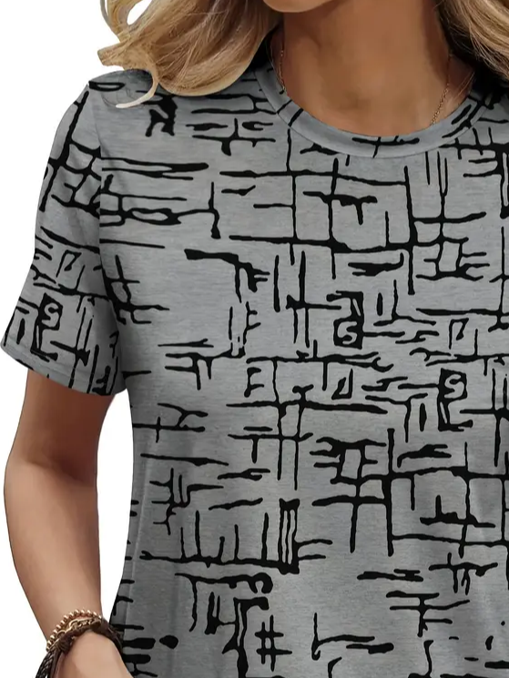 Women's Abstract Print Casual Round Neck Short Sleeve T-Shirt