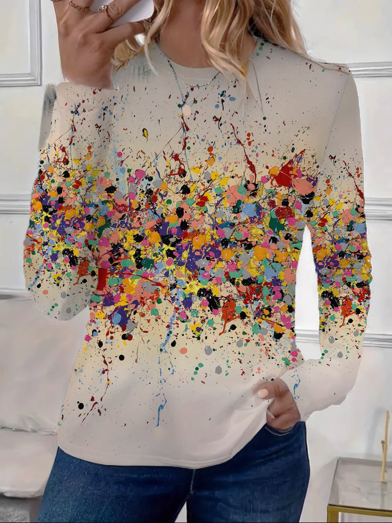 Women's Abstract Print Casual Round Neck Long Sleeve T-Shirt