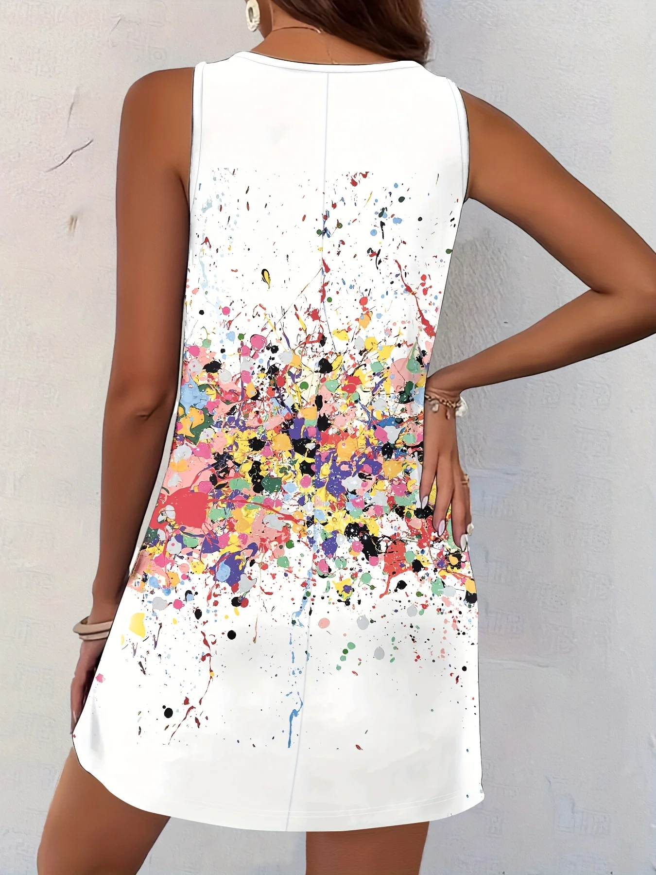 Casual V-Neck Printed Sleeveless Dress