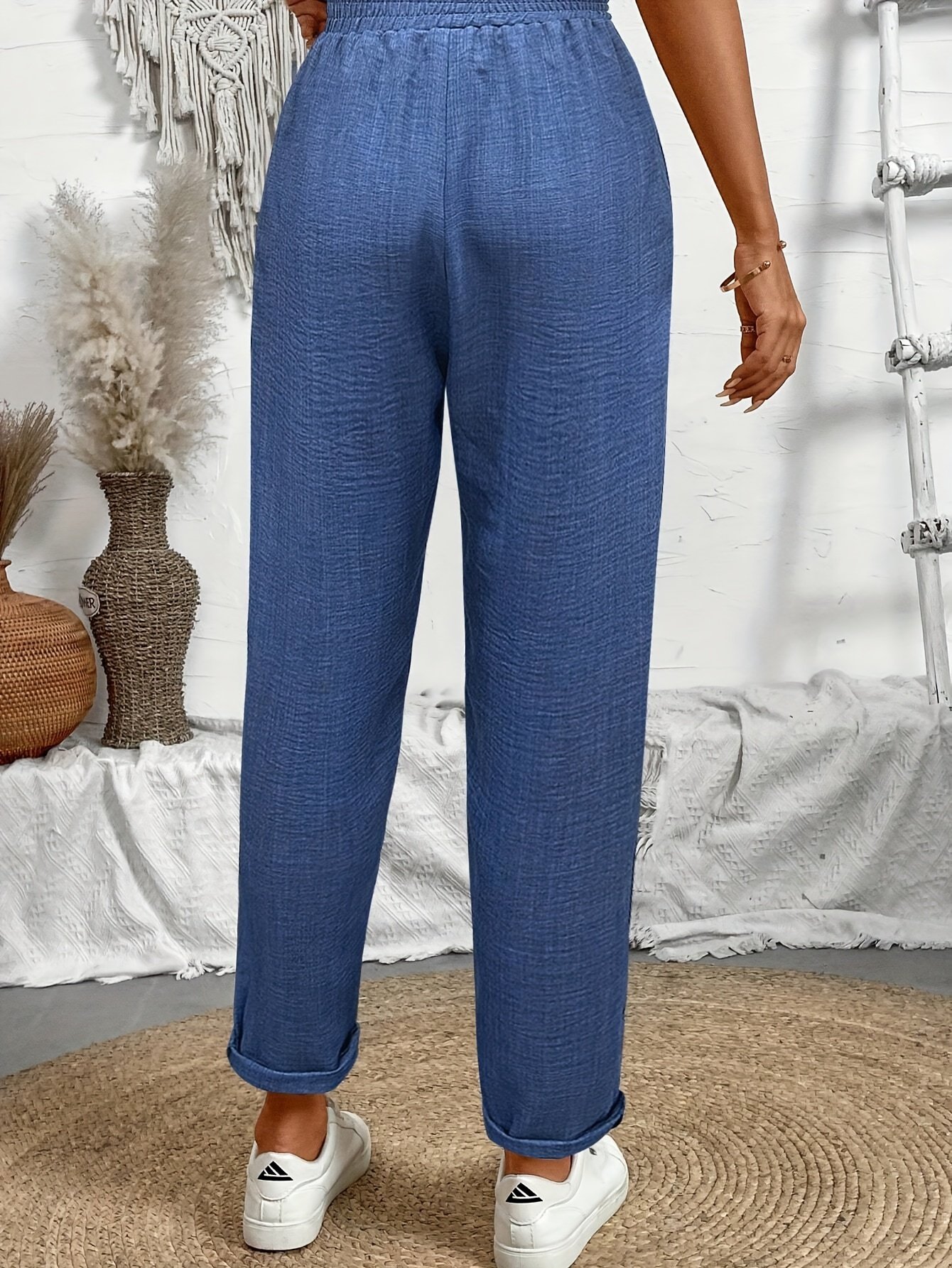Faux Denim Print Graphic Casual Pants