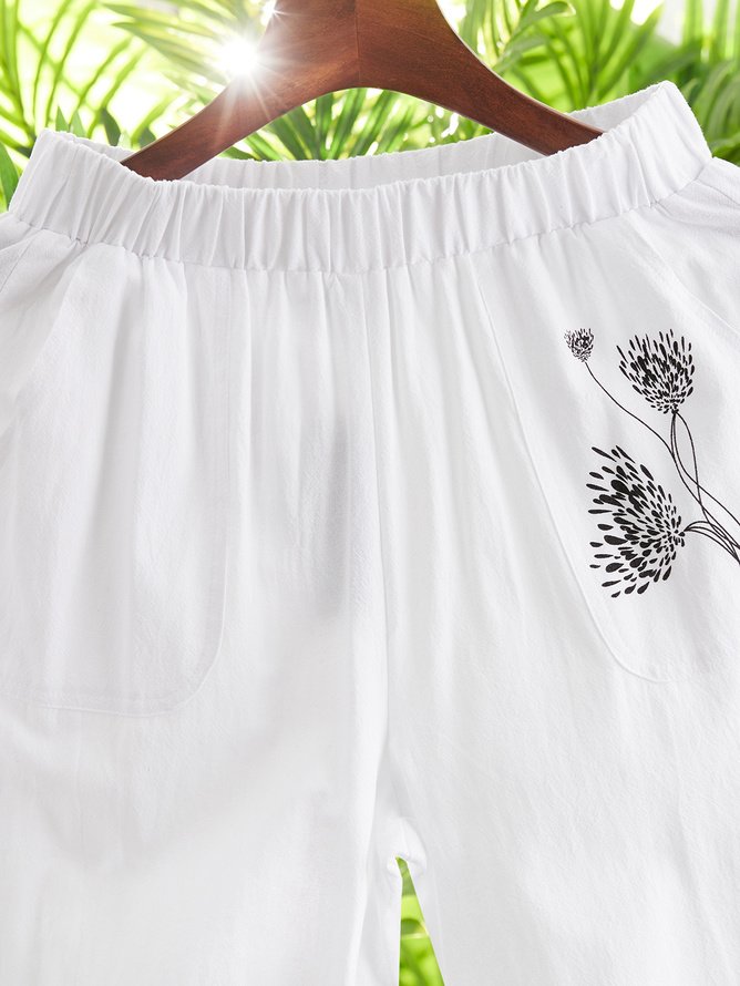 White Pockets Shift Casual Elastic Waist Pants