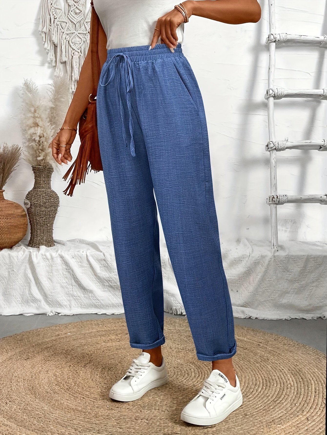 Faux Denim Print Graphic Casual Pants