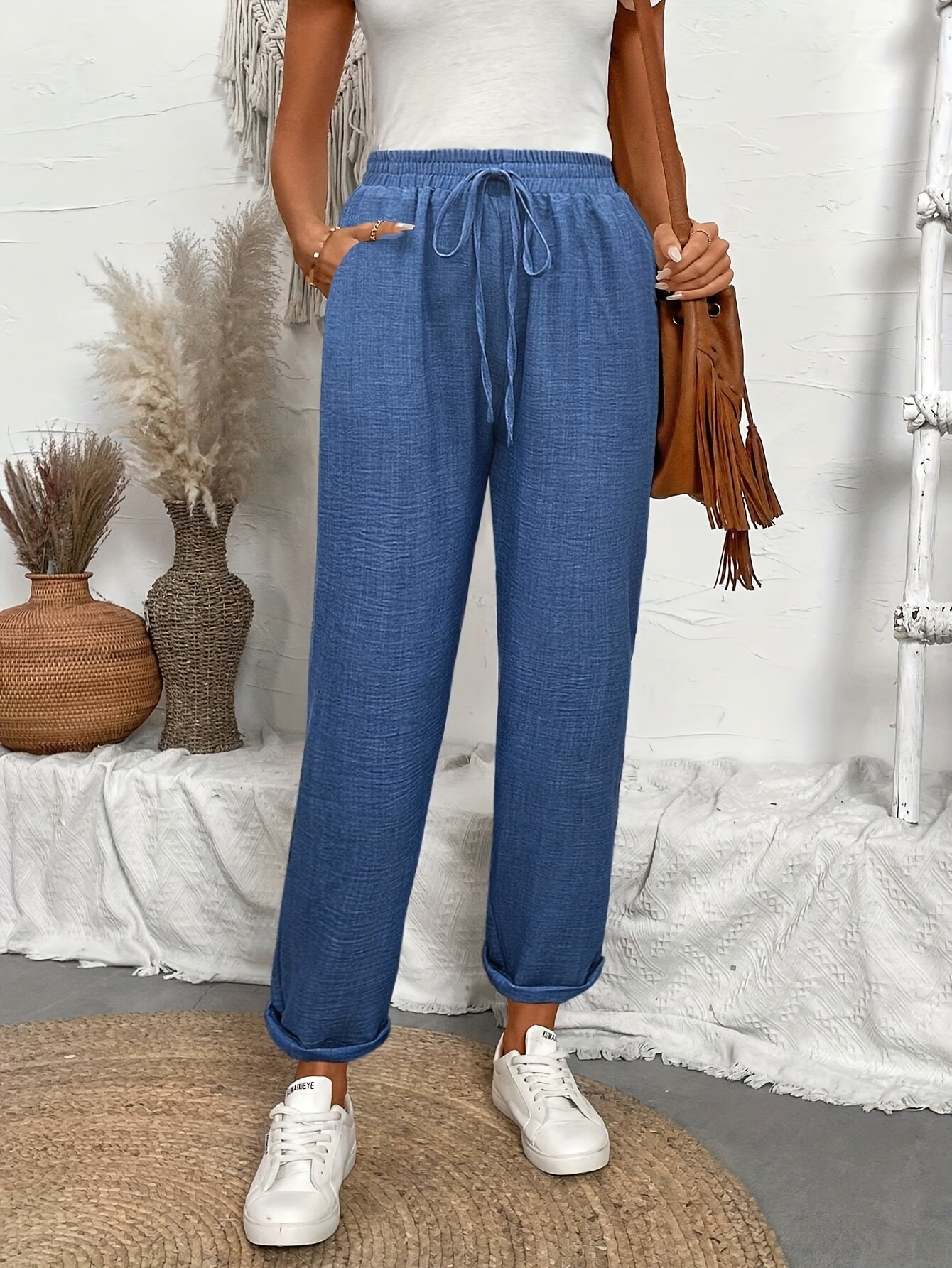 Faux Denim Print Graphic Casual Pants