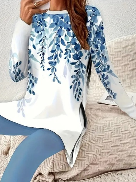 Women's Floral Print Casual Long Sleeve T-Shirt Leggings Two-Piece Set