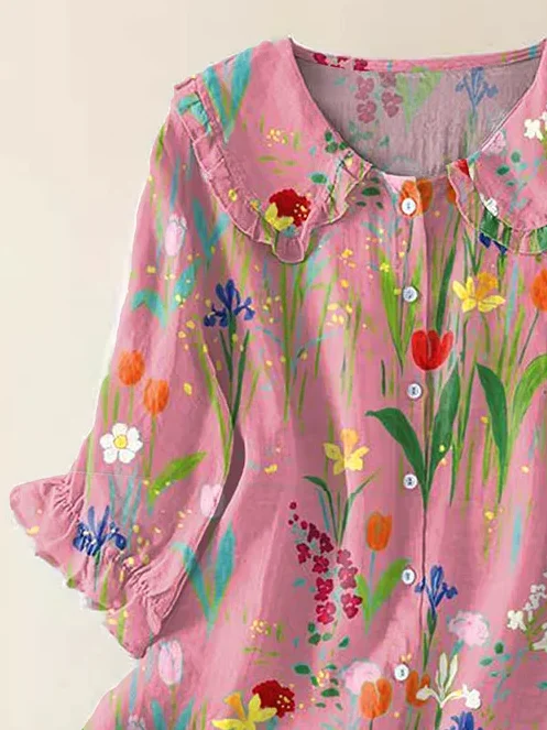 Women's Floral Print Casual Peter Pan Collar Shirt
