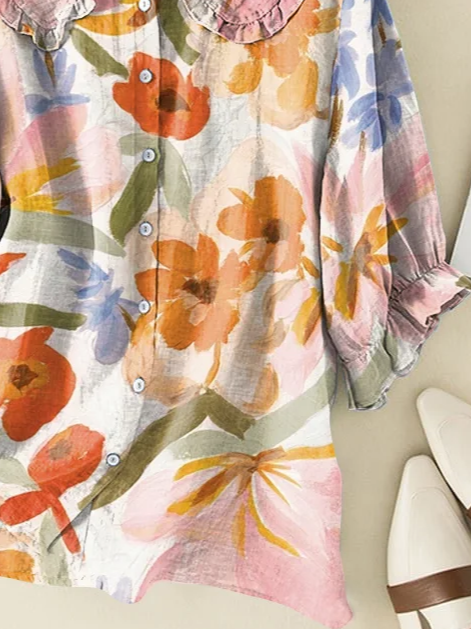 Women's Floral Print Casual Peter Pan Collar Shirt