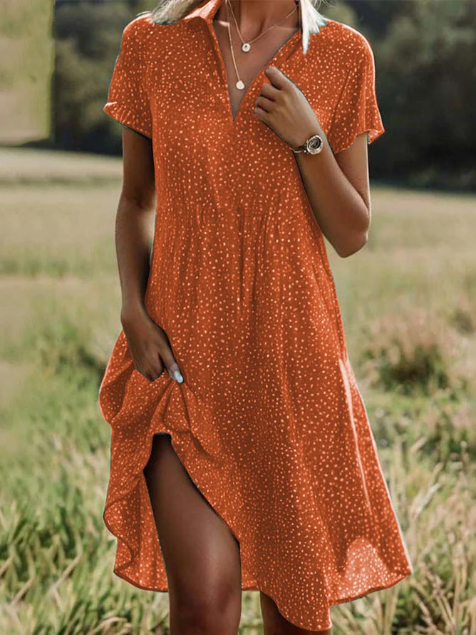 Women's Polka Dot Print Lapel Short Sleeve Dress
