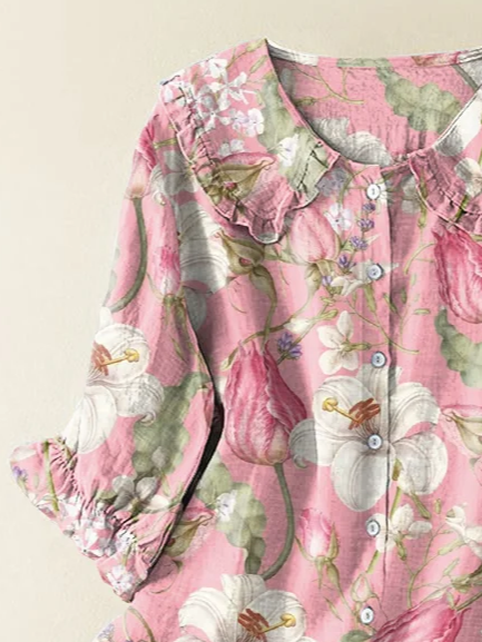 Women's Floral Print Casual Peter Pan Collar Shirt