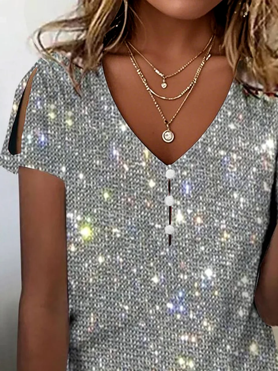 Print Casual V Neck Short Sleeve T-Shirt