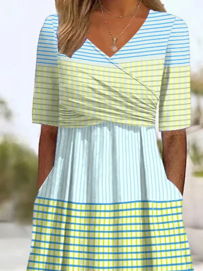 Women's Striped Print V-Neck Dress