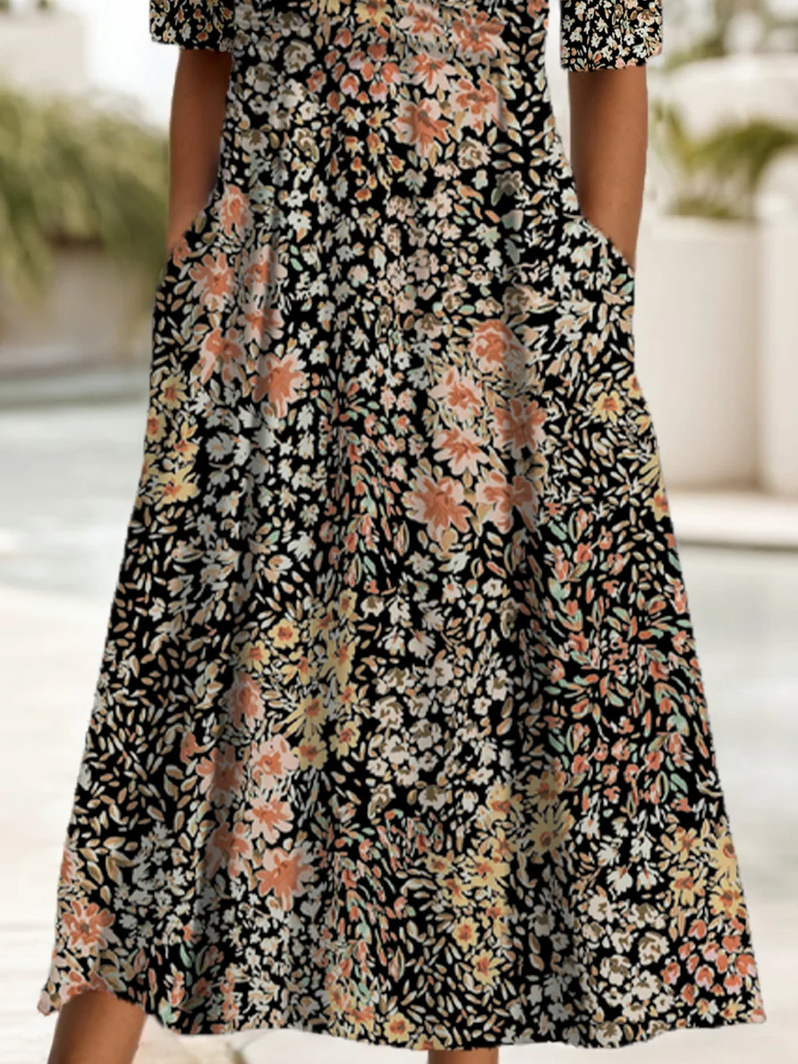 Women's Floral Print V-Neck Dress