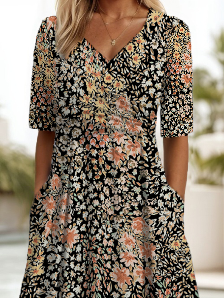 Women's Floral Print V-Neck Dress