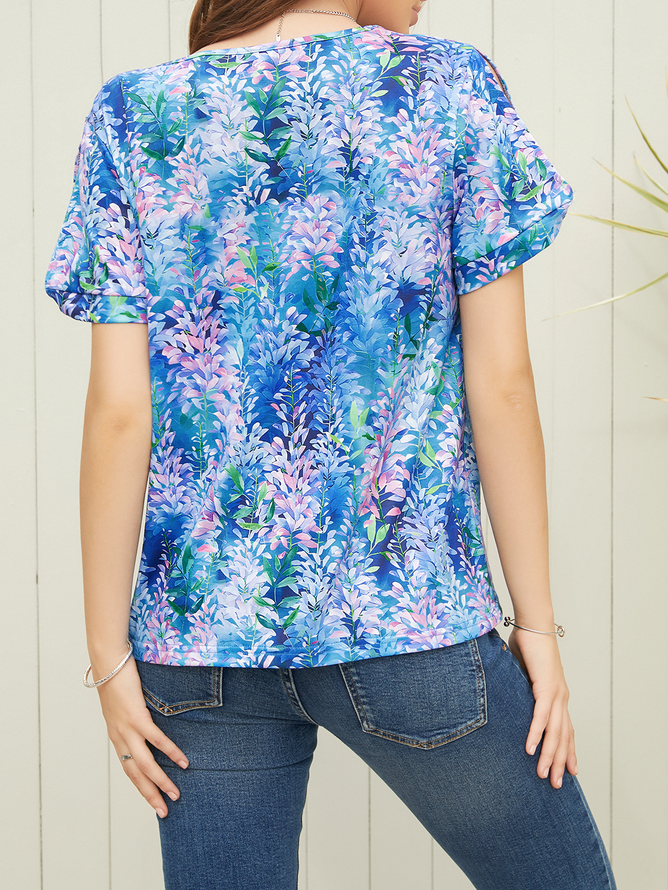 Print Casual V Neck Short Sleeve T-Shirt