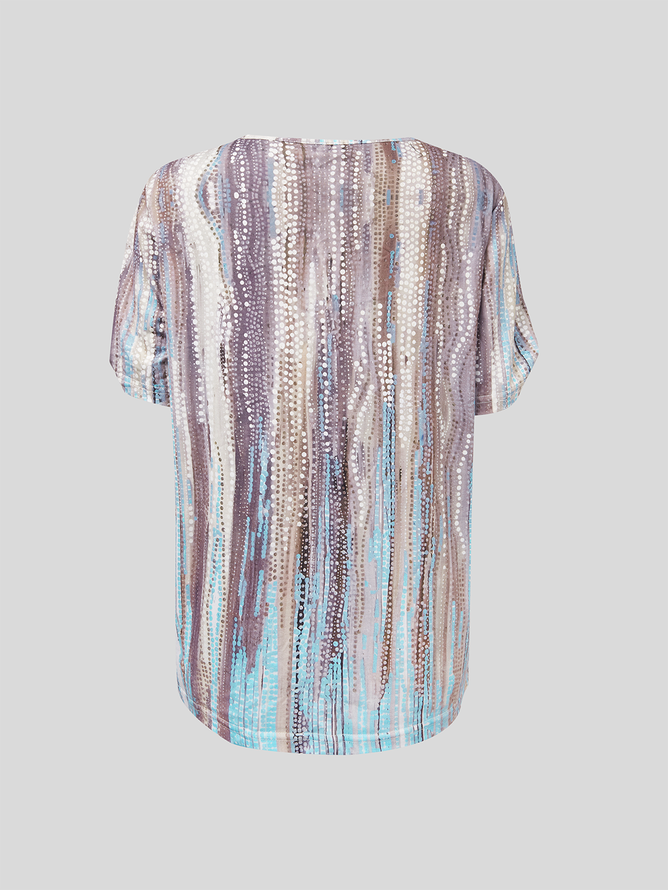 Print Casual V Neck Short Sleeve T-Shirt