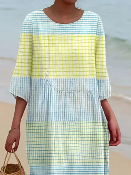 Women's Striped Print Round Neck Dress