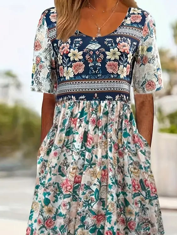 Women's Short Sleeve Summer As Picture Floral Printing Crew Neck Daily Going Out Casual Maxi H-Line Shift Dress Dress