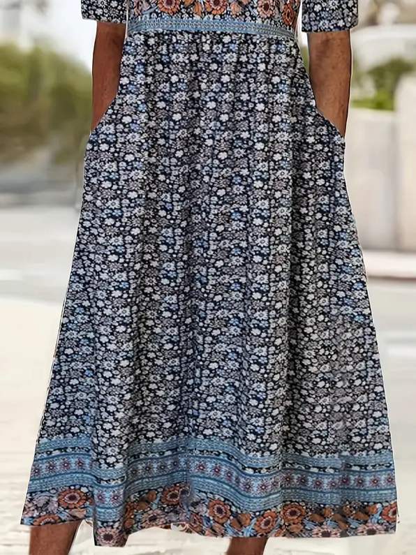 Women's Short Sleeve Summer Purplish blue Floral Printing Crew Neck Daily Going Out Casual Maxi H-Line Shift Dress Dress