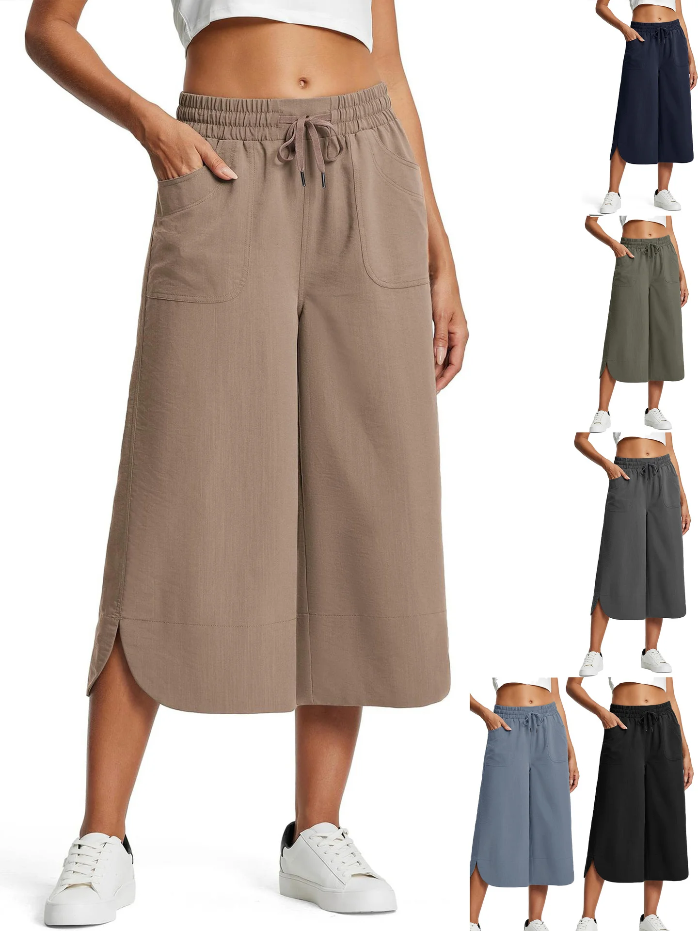 Women's  H-Line Wide Leg Pants Daily Going Out Pants Purplish blue Casual Pocket Stitching Plain Summer Pants