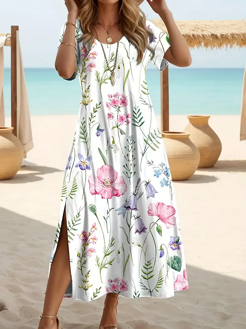 Women's Floral Print Casual Round Neck Short Sleeve Dress